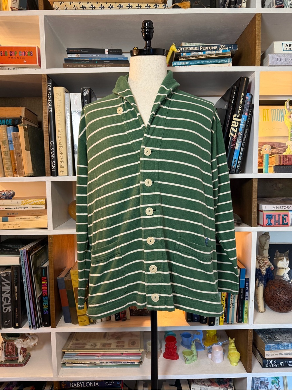 45R Striped Green Button-Up Men's Jacket
